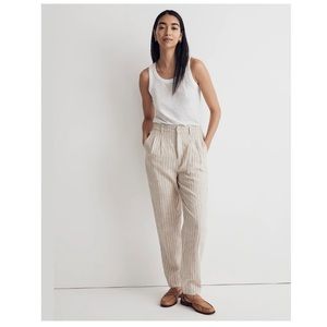 Madewell The Tall Untailored Tapered Pant in Striped 100% Linen, Size 8T